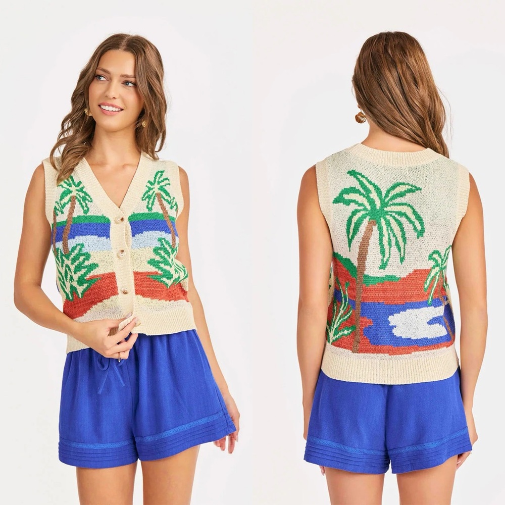 Tropical Palm Knit Vest - Sadie & Sage